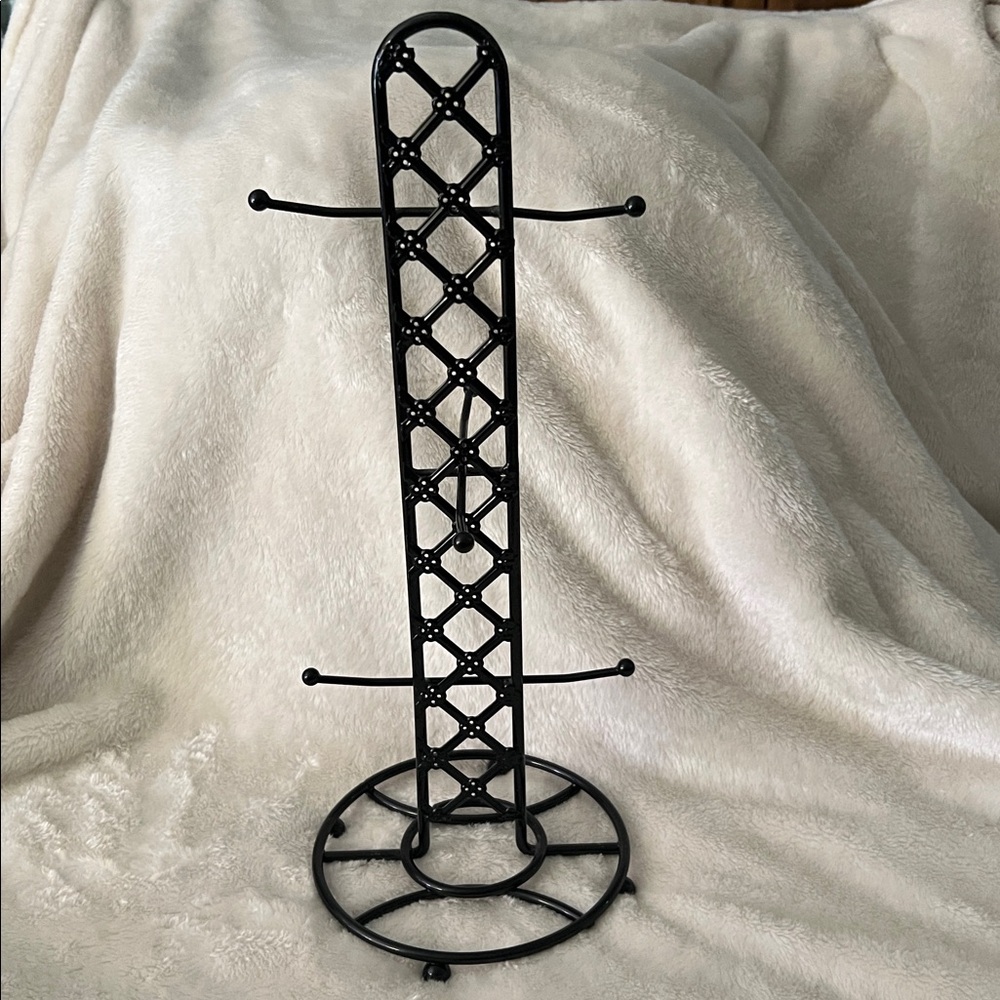 ☕️ 15” BLACK METAL DECORATIVE 6-PLACE COFFEE CUP MUG DISPLAY RACK STAND HOLDER